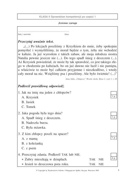 Kl 2 Sprawdzian Kompetencji Po Części 1 Jesienna Szaruga Pdf