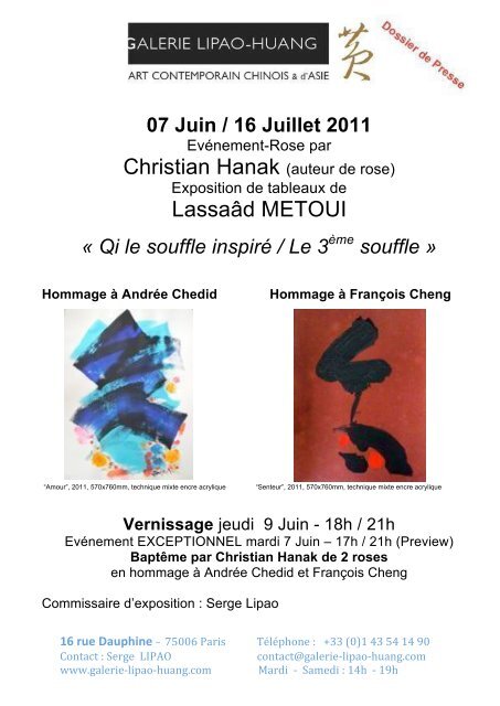 16 rue Dauphine - Galerie LIPAO-HUANG