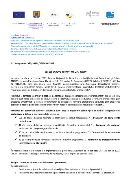 Agenda Conferina Ei De Lansare A Proiectului Cndipt