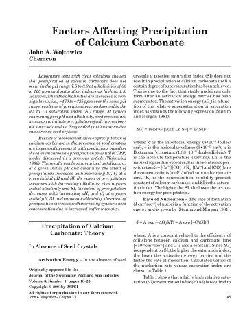 Factors Affecting Precipitation of Calcium Carbonate - The Journal of ...