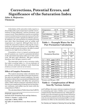 Corrections, Potential Errors, and Significance of the Saturation Index