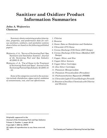 Sanitizer and Oxidizer Product Information Summaries