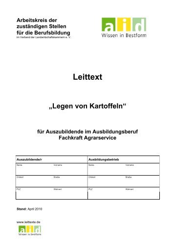 aid Leittexte Fachkraft Agrarservice: Legen von Kartoffeln