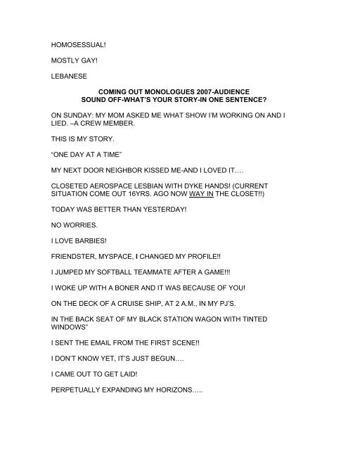 COMING OUT MONOLOGUES 2007-AUDIENCE SOUND ... - uclgbtia