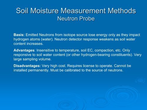 Soil Moisture Measurement Methods Neutron Probe