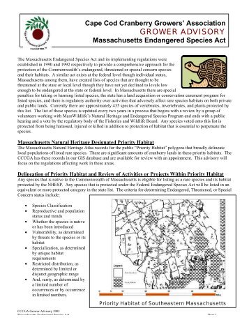 Massachusetts Endangered Species Act - Cape Cod Cranberry ...