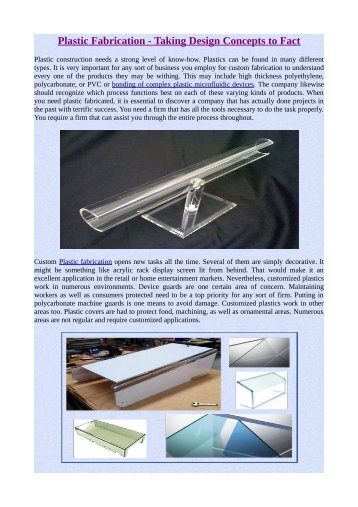 Plastic Fabrication - Taking Design Concepts to Fact