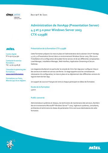 4.5 et 5.0 pour Windows Server 2003 CTX-1259BI