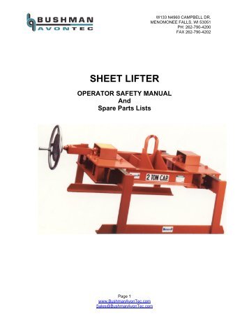 Sheet Lifter Operato.. - Bushman Equipment, Inc.