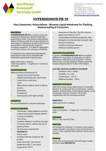 HYPERDESMOÂ®-PB-1K - Antrifttaler Kunststoff-Vertriebs GmbH