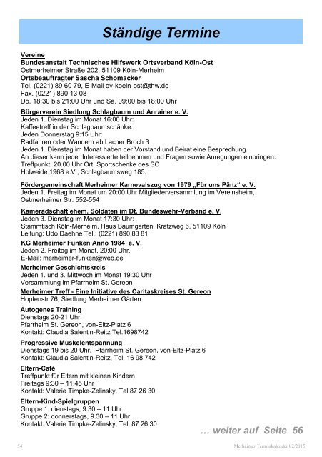 Merheimer Terminkalender 2. Halbjahr 2015