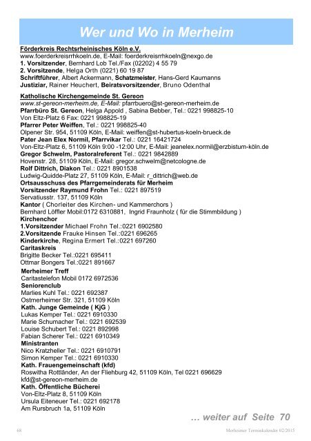 Merheimer Terminkalender 2. Halbjahr 2015