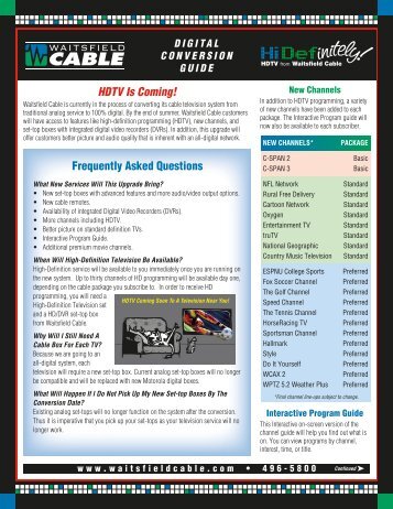 Frequently Asked Questions HDTV Is Coming! - Waitsfield Cable