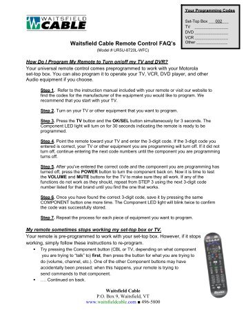 Some Common Questions on the Waitsfield Cable Remote Control