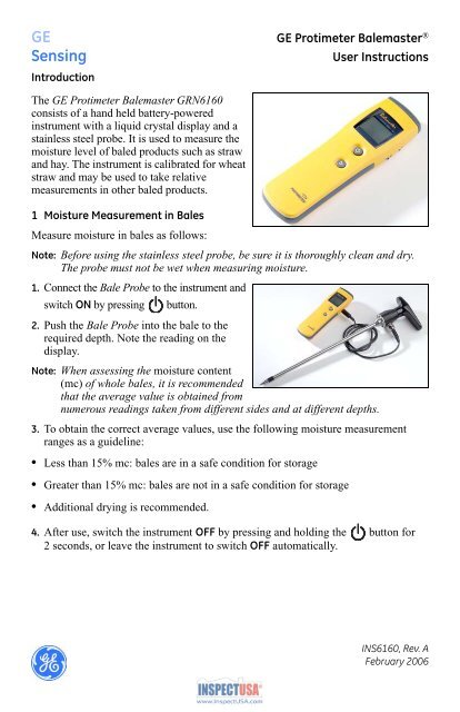 GE Protimeter Balemaster Moisture Meter Manual PDF - Instrumart