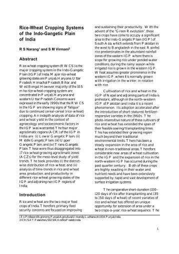 Rice-Wheat Cropping Systems of the Indo-Gangetic Plain of India