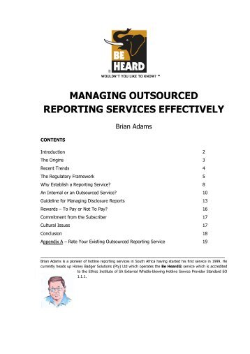 MANAGING OUTSOURCED REPORTING SERVICES EFFECTIVELY