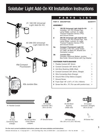 SolatubeÂ® Light Add-On Kit Installation Instructions