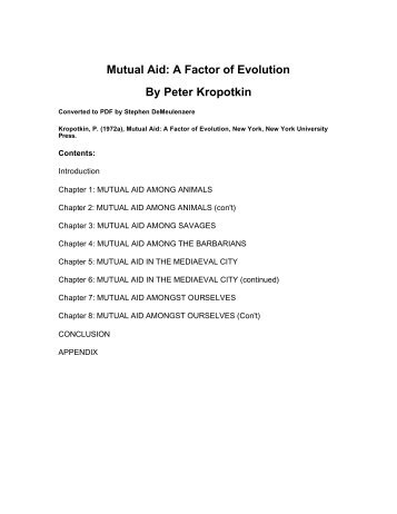 Mutual Aid: A Factor of Evolution By Peter Kropotkin