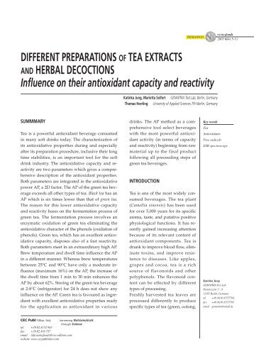 different preparations of tea extracts and herbal decoctions