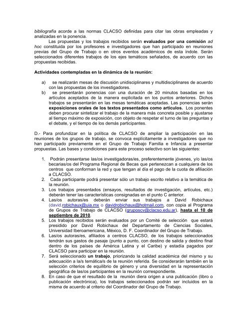 Programa de Grupos de Trabajo Convocatoria abierta para la ...