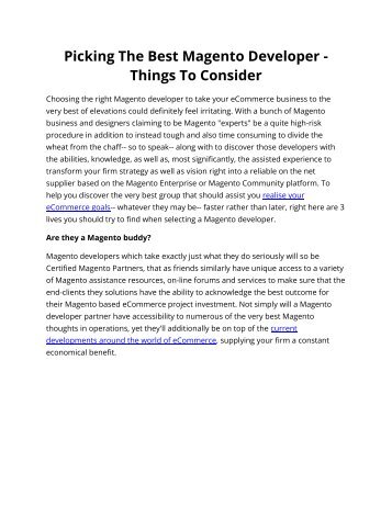 Picking The Best Magento Developer - Things To Consider