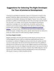 Suggestions For Selecting The Right Developer For Your eCommerce Development