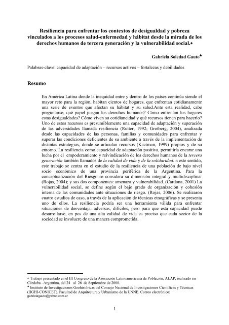 Resiliencia para enfrentar los contextos de desigualdad y pobreza ...