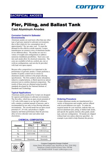 Pier piling & ballast tank cast Aluminium Anodes.pdf - Corrpro.Co.UK