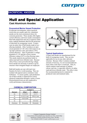 Hull & special application cast Aluminium Anodes.pdf - Corrpro.Co.UK