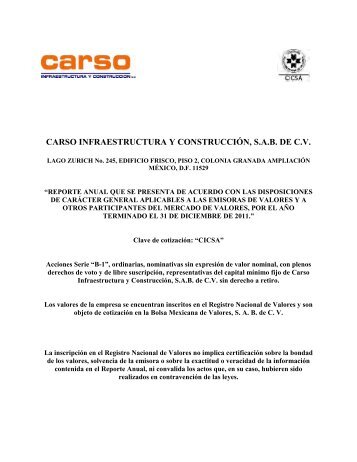 carso infraestructura y construcciÃ³n, sab de cv - Bolsa Mexicana de ...