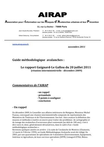 Guide méthodologique avalanches : Le rapport GuignardLe ... - AIRAP