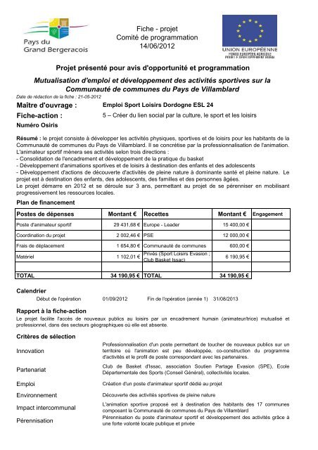 MaÃ®tre d'ouvrage : Fiche-action : Fiche - projet ... - Pays de Bergerac