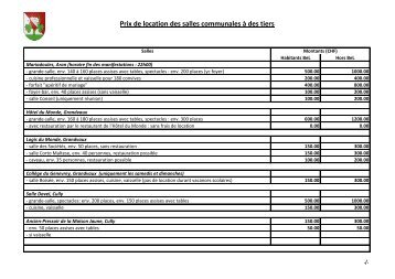 Prix et conditions de location (toutes les salles) - Grandvaux
