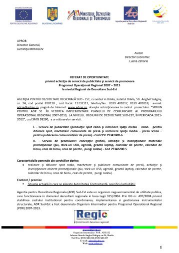 Referatul de oportunitate privind achizitia de servicii de publicitate si ...