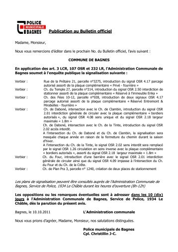 Publication au Bulletin officiel - Bagnes