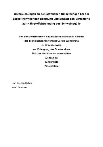 Untersuchungen zu den stofflichen Umsetzungen bei der  aerob ...