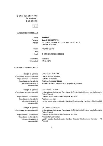 CV - Departamentul de Geografie, Turism Åi Amenajarea Teritoriului