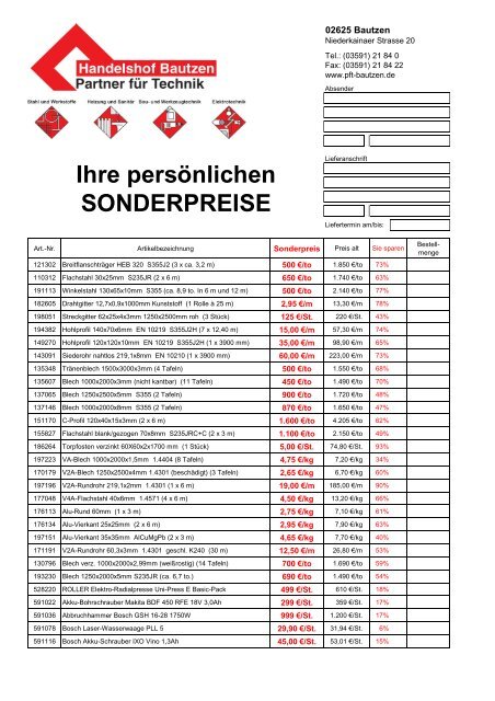 Ihre persönlichen SONDERPREISE