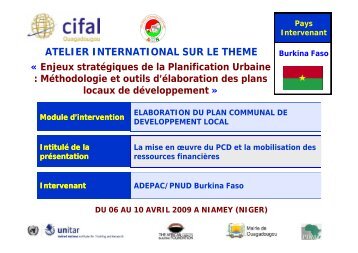 Mobilisation des ressources pour le financement des plans locaux ...