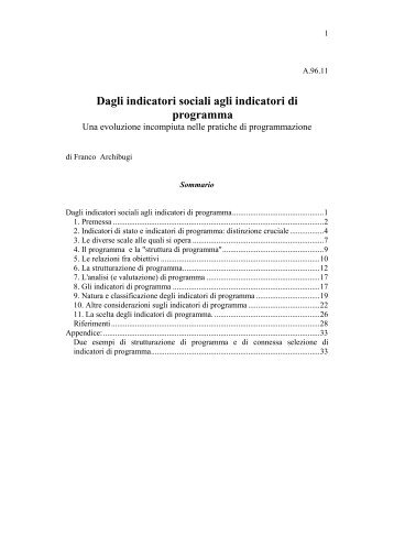 Dagli indicatori sociali agli indicatori di programma - Franco Archibugi