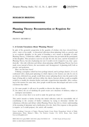 Planning Theory: Reconstruction or Requiem for ... - Franco Archibugi