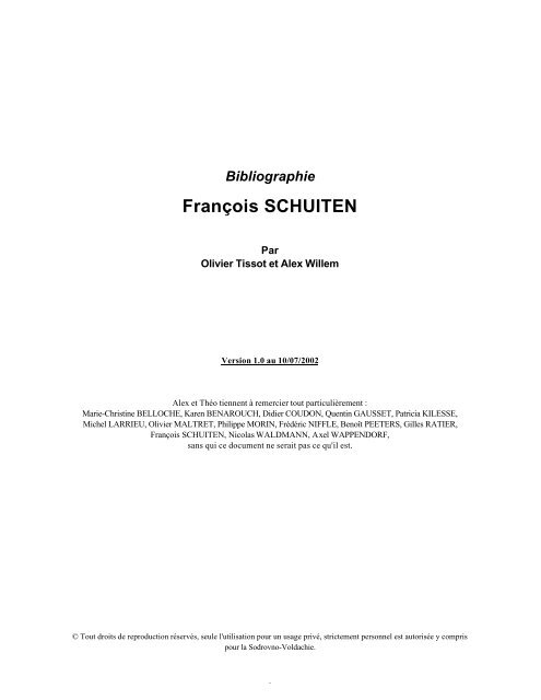 François SCHUITEN - Le Catalogue Raisonné des Oeuvres et ...