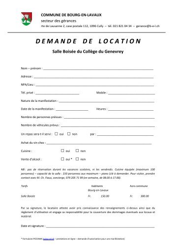 D E M A N D E    D E    L O C A T I O N - Grandvaux