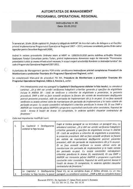 Instructiunea nr. 85/03.05.2012 privind completarea procedurii de ...