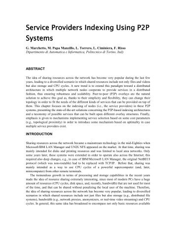 Service Providers Indexing Using P2P Systems - the Netgroup at ...
