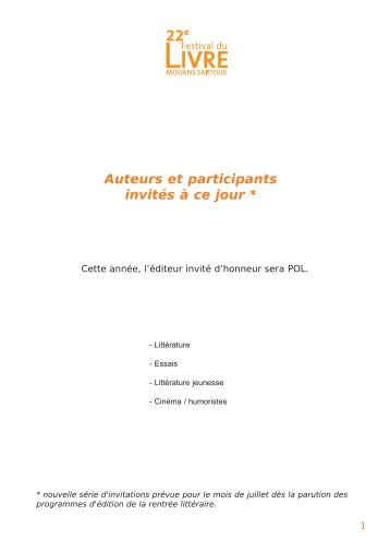 22e Auteurs et participants invitÃ©s Ã  ce jour - Avignon et Provence
