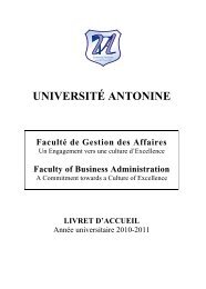 Livret Gestion 2010-2011.pdf - UniversitÃ© Antonine, UPA Liban