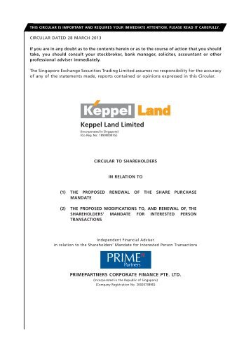 Circular to Shareholders 28 March 2013 - Download ... - Keppel Land