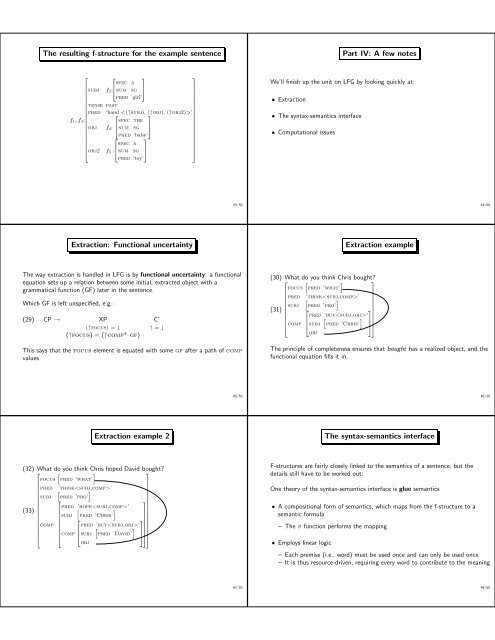 Lexical-Functional Grammar (LFG) Motivation for LFG LFG in a ...